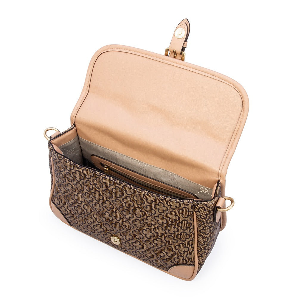 CAPODARTE BOLSA ALÇA GORGURÃO BEGE MONOGRAMA VIRA BAGUETE